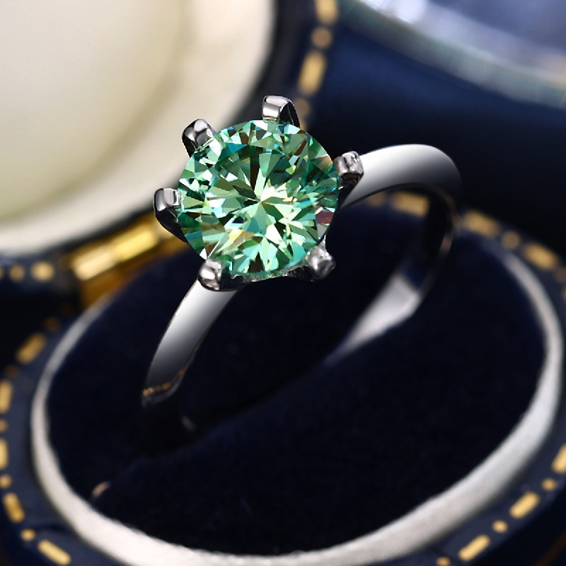 1pc Green Moissanite Ring 925 Silver for Engagement